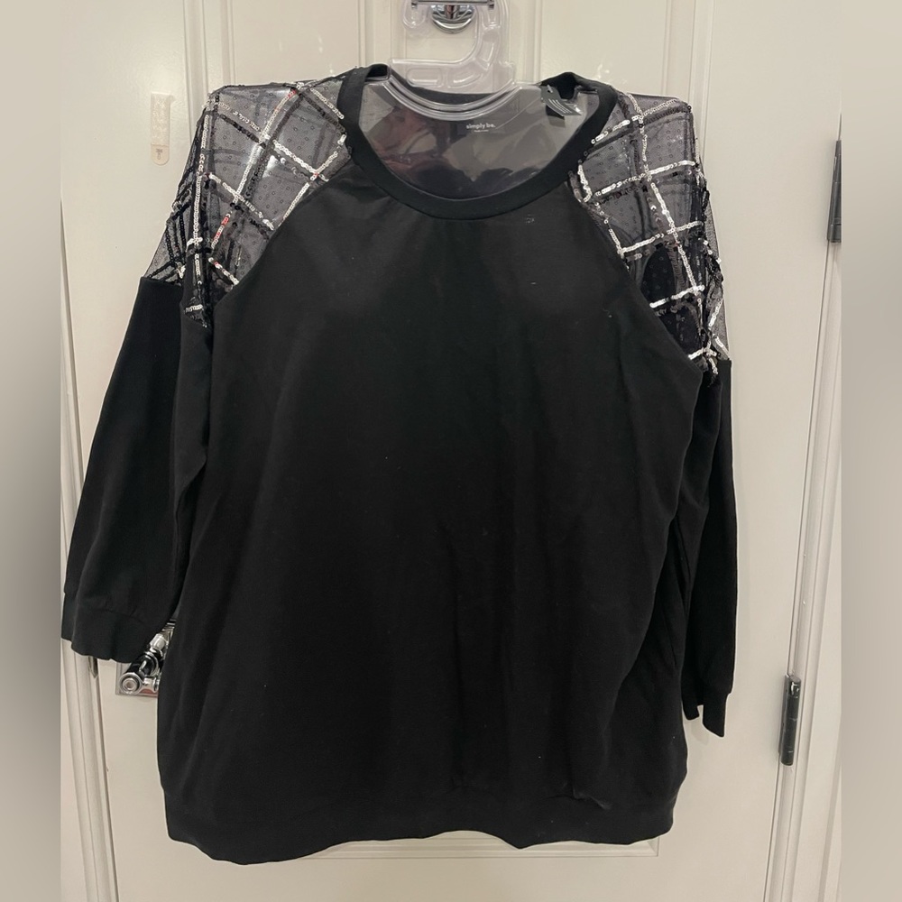 NEVER WORN black elevated sweatshirt with see through sequin sleeves.